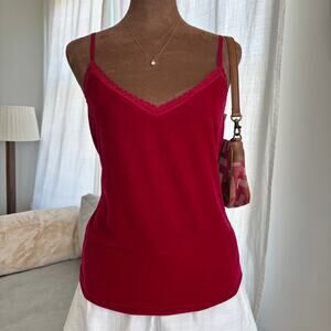 2000s Vintage The PajamaGram Company Red Velvet Lace Trim Cami Size Medium